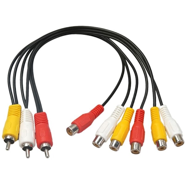 Svart 25 cm 3RCA hann til 6RCA hunn fordelerkontakt lyd video AV TV DVD adapterkabel