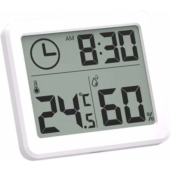 Digital inomhus hygrometer termometer, väderstation LCD väckarklocka C/F omkopplingsbar temperatur fuktighetsmätare väggmontering och bordsstativ-