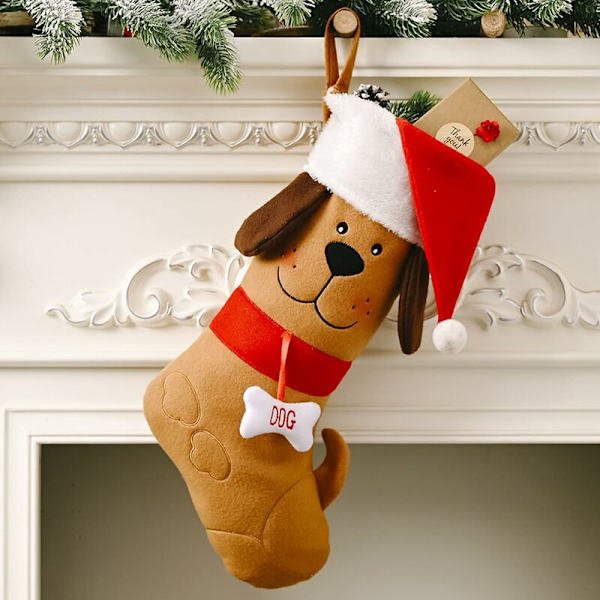 Julstrumpa för hund, julstrumpa, julstrumpa, julstrumpa, julstrumpa, klassiska julstrumpor för juldekorationer (gul)-