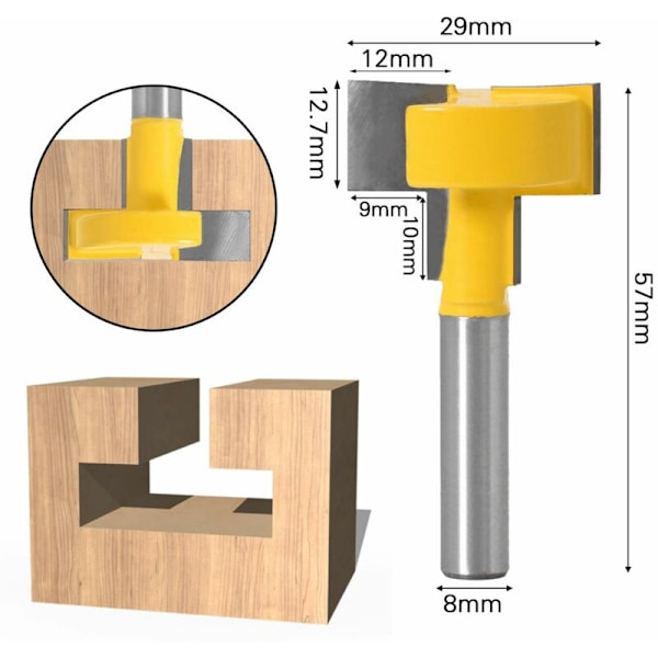 3 Pak 8mm T-Spor Fræserbit, T-Spor Fræserbit, Gul Klinge Skærebit