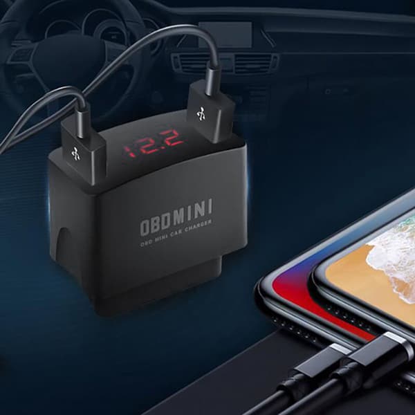Bil OBD Dual USB Lader Adapter Universal 12V 24V LED Spenningsdisplay Strømuttak