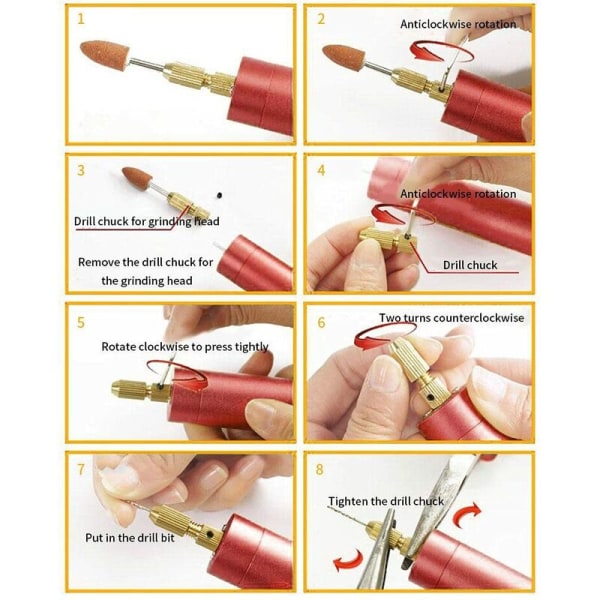 Mikro elektrisk set för harts Mini elektrisk borr för smyckenstillverkning Elektrisk stiftpropssats Bärbart elektriskt handtag DIY Röd