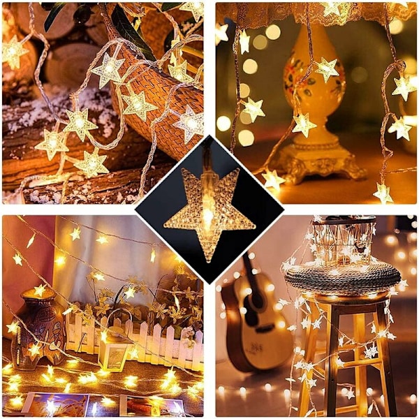 Stjernelys Girlander, 6m 40 LED Lys, Batteridrevet Girlander, LED Lysgirlander, Vanntette Feelykter, Julelys Gardin