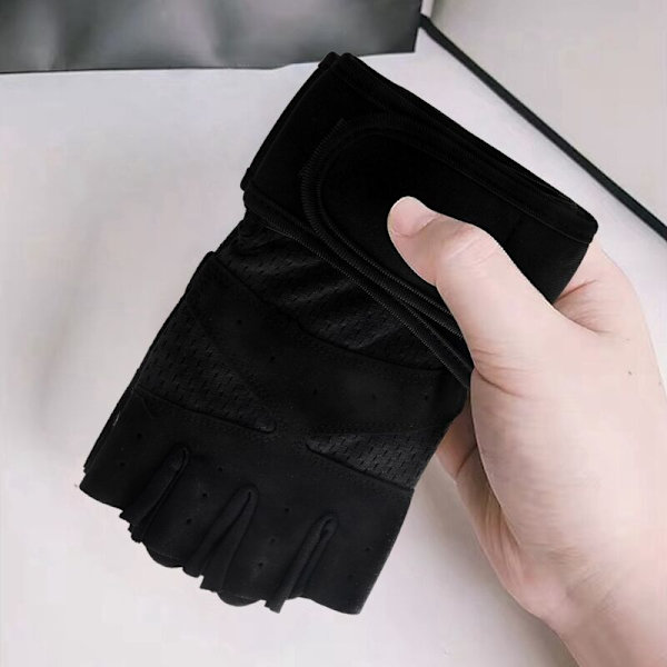 Utomhus Halvfingrar för Kvinnor Lång Handledsskydd Styrketräning Andningsbar Sport Anti-Slip Svart M