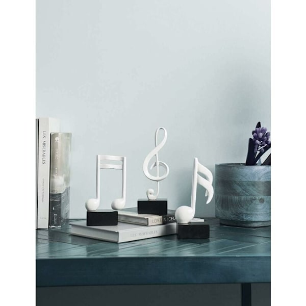3 stk. Dekoration Figur Skulptur Musik Note Statue Moderne Musik Kunst til Jul Klaver Fødselsdag Gave Resin Hvid