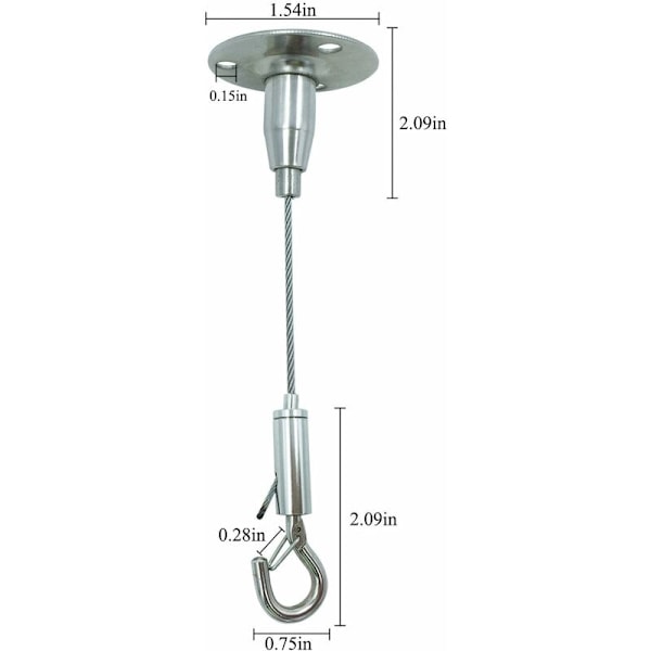Sæt med 2 rustfrie stålkabler med selvlåsende - Hængende låsehake og skive - Til ophængning af et oplyst skilt, et bræt, en reklame