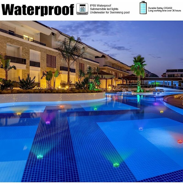 Mini LED Vandtætte Lys - LED Akvarielampe, Vandafvisende Undervandslampe RGB Multifarvet Lys med Fjernbetjening til Pool Dam Halloween