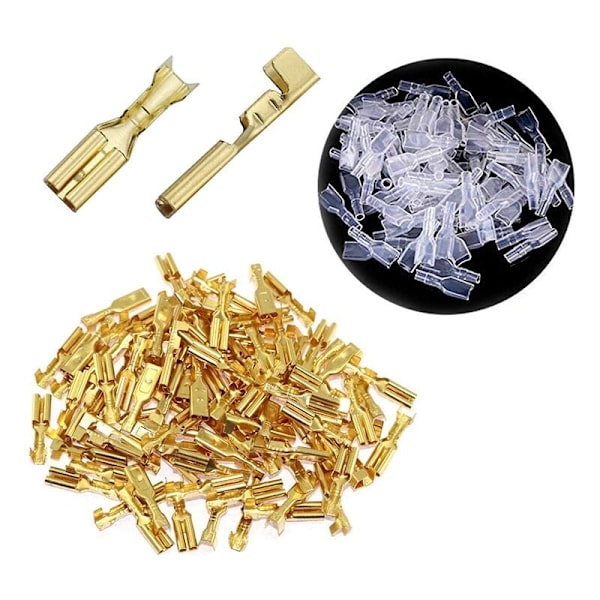 200 stk hunn- og hann-spade-klemmer hylsetrådkontakt for 22-16 AWG bilhøyttaler, 2,8 mm