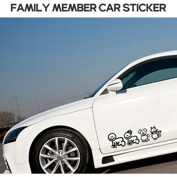 10 stk. Bilsticker Familie Med Kæledyr Bilsticker Lykke Stickers Dekaler Til Vindue (Sort)