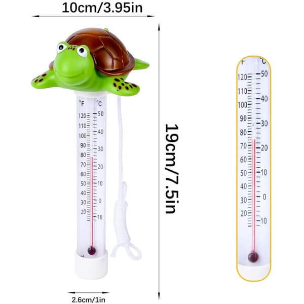 Flydende pooltermometer med flydering, flydende termometer, flydende pooltermometre, tegneserieform vandtermometer med reb til