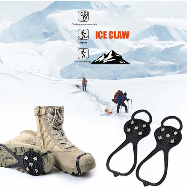 Isbrodder, Universelle Snøgrep for Sko Over Sko Støvle Gummi med 5 Stål Pigger Crampon - M