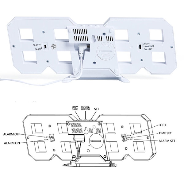 3D Digital Väckarklocka, Väggmonterad LED-Klocka med 3 Justerbara Ljusstyrkenivåer, Elektronisk LED-Klocka med Snooze-Funktion, Modern Nattlampa