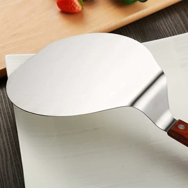 Pyöreä ruostumattomasta teräksestä valmistettu pizzalapio puukahvalla Pizzalapio Kotitaloustarvikkeet Ruostumaton teräs Kakkulapio Ihanteellinen pizzan nostamiseen ja kuljettamiseen