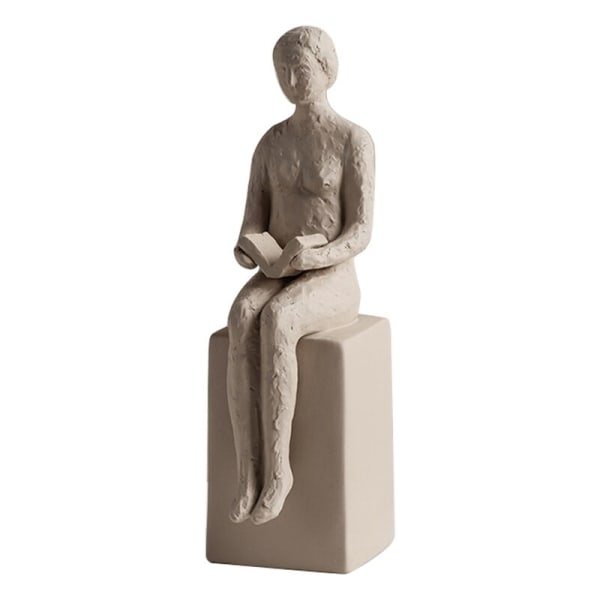 Ceramic Art Statue Accessories Plain Sculpture Ornaments Tabletop Figurines Decoration Reading Woman