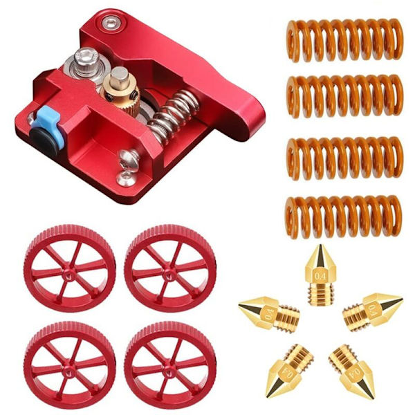 3D-skrivarpaket med -8 Extruder, 4 Röda Vridbara Nivelleringsmuttrar och Sängnivåfjädrar, 0,04 mm Munstycken