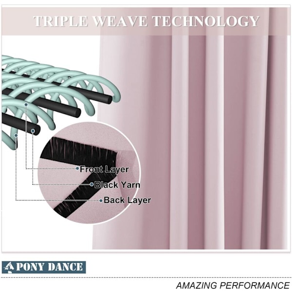 Termiske Mørklægningsgardiner - Sæt med 2 Øjebøjlepanelgardiner / Lydtætte Glideisolering Lange Klar til Montering, 2x L 107 x H 160 cm, Lys Rosa