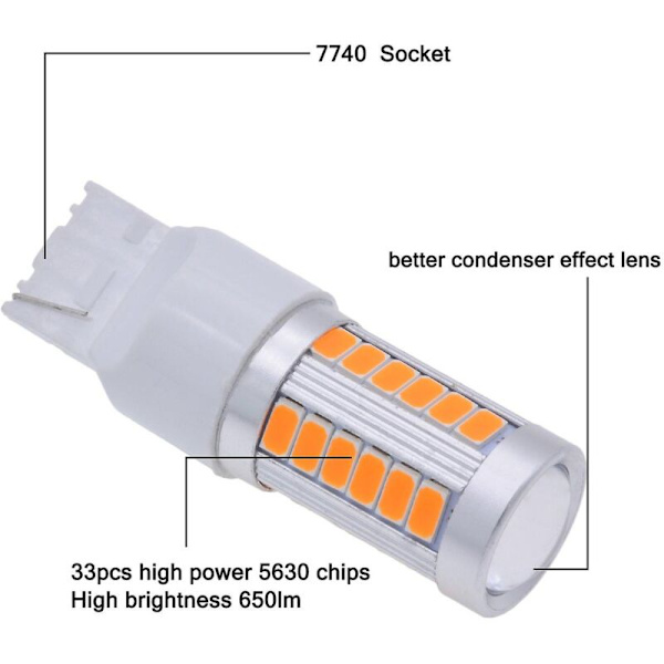 7440, T20 LED-lampor Orangegul 900 Lumen Blinkers