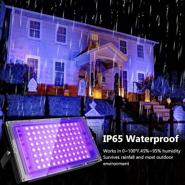 Sæt med 2 UV LED-projektorer 100W Vandafvisende IP65, Ultraviolet Belysning til Akvarium, Fest, Fluorescerende Maleri, Fluorescerende Plakater, Barer, Fester.