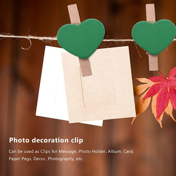 Mini Love Heart Træ Clips Besked Fotoholder Album Kort Papir Stakes Fotografi Dekor - Grøn 20 Stk