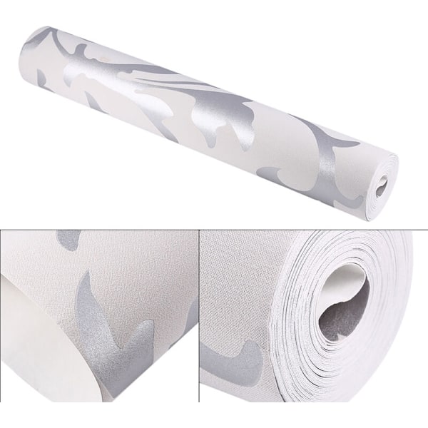 Luksuriøs Non-woven Præget Vertikal Soveværelse 3D Tapet Hjem Decor Sølv