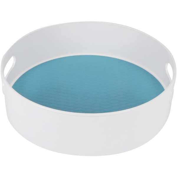 Multifunktionel Anti-Skrid Sikker Rotations Opbevaringsskuffe ABS Kosmetik Holder Stativ Køkken Desktop Frugt Skål Blå + Hvid-L