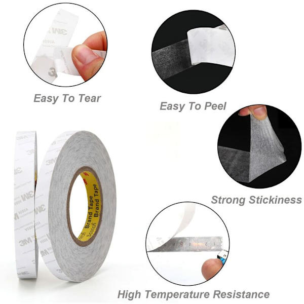 Dubbelsidig tejp, transparent 3M 9080 stark dubbelsidig tejp längd 50 m, bredd 10 mm, tjocklek 0,15 mm för hantverk