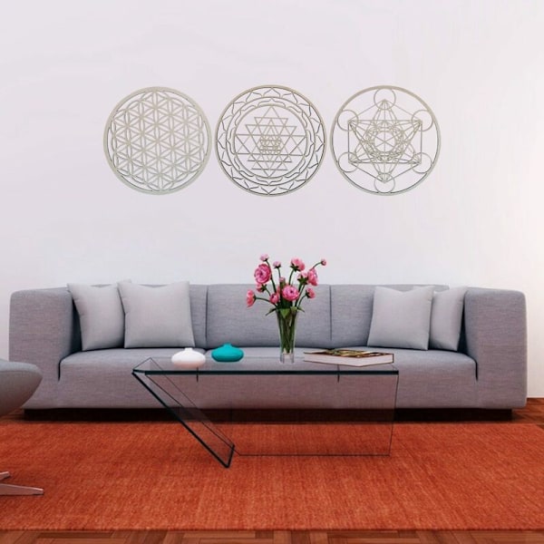 3 st / set av helig geometri konst trä konst set, helig geometri konst, skulptur, väggdekorationer för heminredning