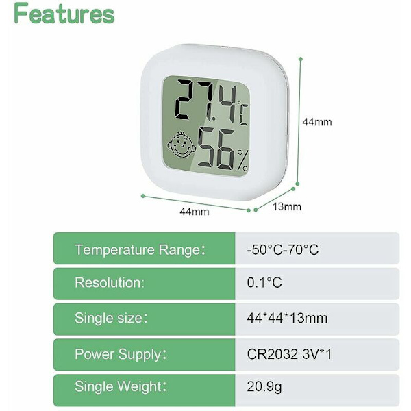 Mini LCD Digital Hygrometer Termometer - Bærbar Præcisionstemperatur og Luftfugtighed - Hvid - Sæt af 3