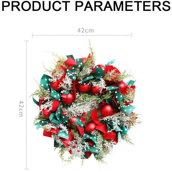 Julekrans Vinterkrans 42cm Kunstig Krans med Julekuler Bånd Julepynt Dørkrans for Vinter Jul