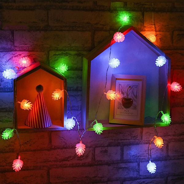 Talljussträngar med Tallkottar, 6M 40LED Julbelysning för Julgran, IP44 Vattentät Mini Inomhusbelysning Dekoration för Patio Trädgård Staket Trappor(
