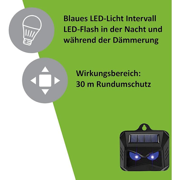 Solcellsdriven avskräckare mot vilda djur som tvättbjörnar, rådjur, rävar, vildsvin etc. - 4 effektiva avskräckare med blått LED-ljus