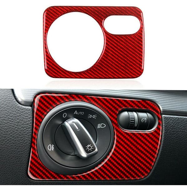 Headlight Switch Panel Cover Frame Trim Carbon Fiber Sticker for Golf 6 MK6 2008 2009 2010 2011 2012 (Red)