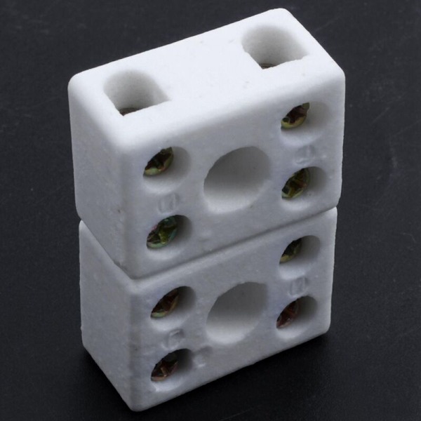 5 stk. Keramiske og porcelænsterminalblokke, 5A 2W4H 2-vejs 4-huls stik