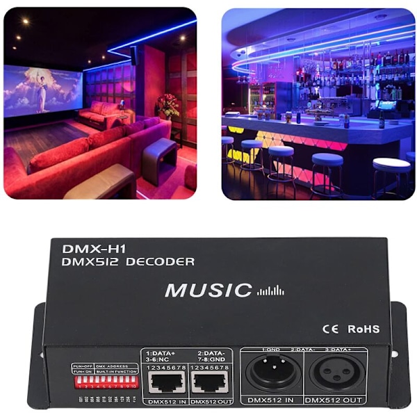 DMX 512 LED Dekoderkontroller, 4-kanals RGBW LED-stripe-driver DC12V-24V med engelsk brukermanual for justering av lysfarge (4A per kanal)