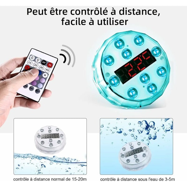 LED Pond Swimming Pool med Timer Termometer Belysning 12 Farver Lys Dekoration til Badekar Akvarium Have Vase