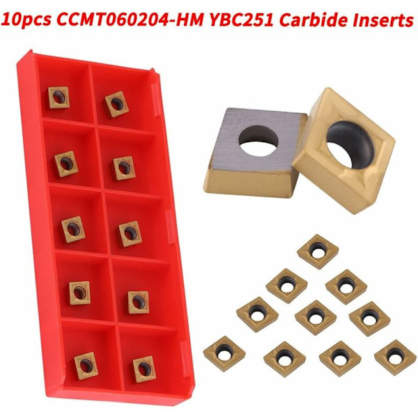 Æske med 10 stk. Rotationsindsatser CNC Carbide Insert CCMT060204-HM YBC251 Drejeværktøj Gevindskæring til Stål til Drejebænke, Fræsemaskiner