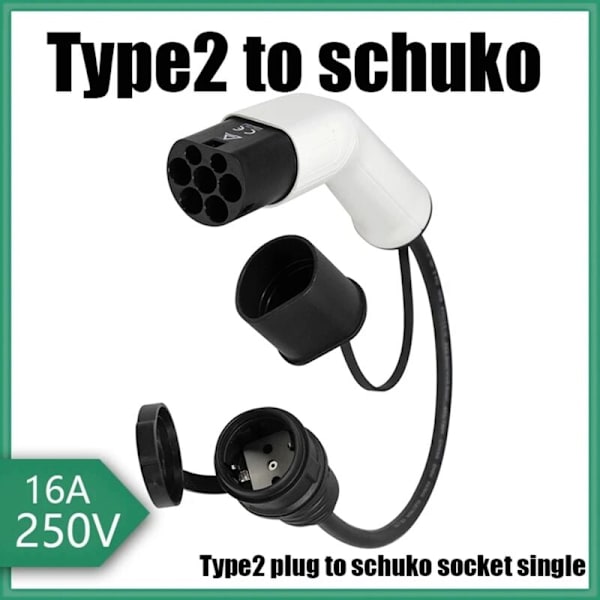 Typ 2 till Schuko 16A Elbil Typ 2 Laddningssida Uttag till Schuko Uttag EV Laddningsadapter Bil Laddningsstationer
