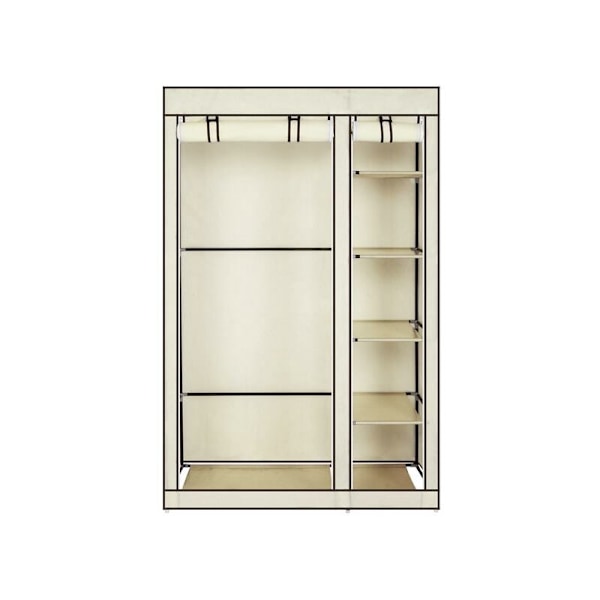 Soveværelsesgarderobe Opbevaringskab Omklædningsrum Tekstilgarderobe Bærbar Voksen Soveværelse Beige 5 Lag 6 Kuber 110 x 45 x 175