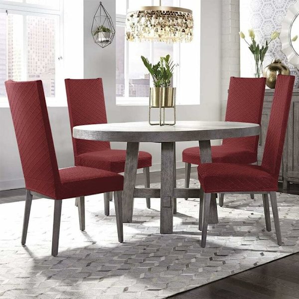 Stolsöverdrag 4-pack Spandex Stolsöverdrag Jacquard Mönster Universal Matbordsslipcover Slipcover, Mycket Lätt att Rengöra och Hållbart (Burgunder)