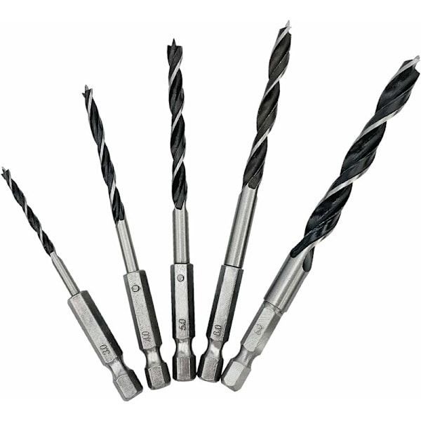 Träborrset med 1/4 tum Hexskaft, 5 stycken HCS Träborr för Träbearbetning, DIY Amatör Snickare 3 4 5 6 8 mm