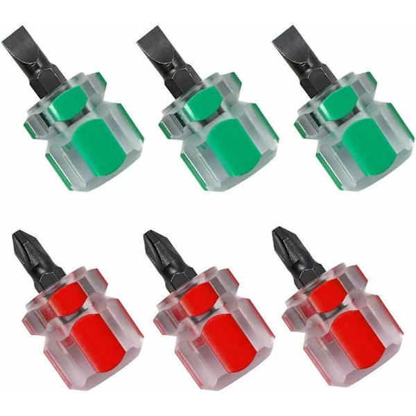 Lyhyt ruuvimeisseli, 3 kappaletta Mini-tasaisen pään ruuvimeisseliä ja 3 kappaletta lyhyttä Phillips-ruuvimeisseliä, ompelukoneen ruuvimeisseli ahtaisiin paikkoihin (punainen ja vihreä)