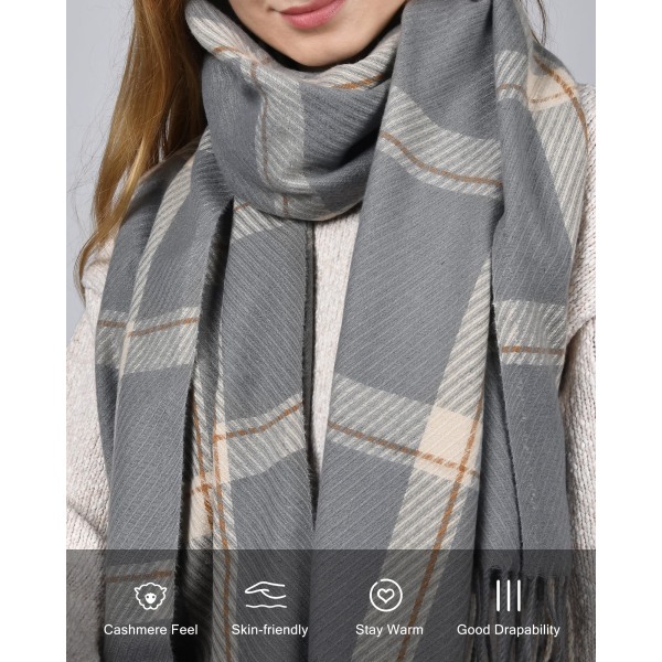 Vinter damsjal sjal kashmir textur tofs pläd stor överdimensionerad halsduk scarf grå
