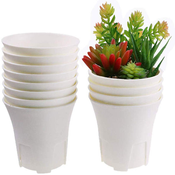 Rund dyb hvid potte, rodstyrende Vientiane potte sukkulent plante plastik blomsterpotte, rådnende resistent sideåbning, høj talje potte 12 pakker