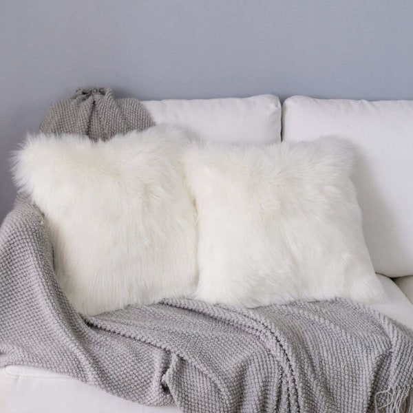 2 stk Putetrekk, Kunstig Pels Deluxe Dekorativ Sofa Soverom Seng Super Myk Pluss Mongolia Putetrekk (2 stk Hvit, 45 x 45 cm)