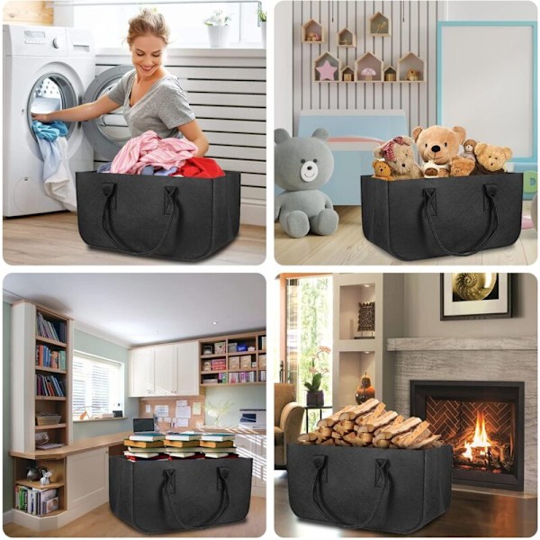 Logpose, Foldbar Pejs Kurv, 50x25x25cm Multifunktionel Indkøbspose, Indendørs Opbevaring af Brænde Aviser Legetøj Indkøb
