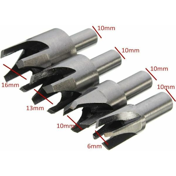 8 stk. Træprop-Skærer Træskære-Værktøj Prop-Bits Træprop-Skærer Bor-Bits 6mm/10mm/13mm/16mm, med Koniske Bor-Bits og Klo-Bor-Bits