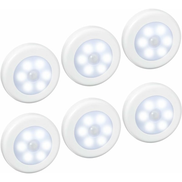 (6 kpl) LED-anturivalot, liiketunnistimella varustettu valo, kaappivalo, paristokäyttöinen (ei sisälly), LED-valo portaisiin, kaappeihin, vaatekaappeihin, helppo asentaa