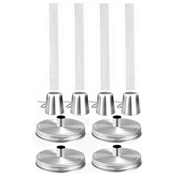 Mason Jar Tabletop Torch Kits, 4 Pack Regular Mouth Lids with Protective Tube, Long-Lasting Fiberglass Wicks and Caps