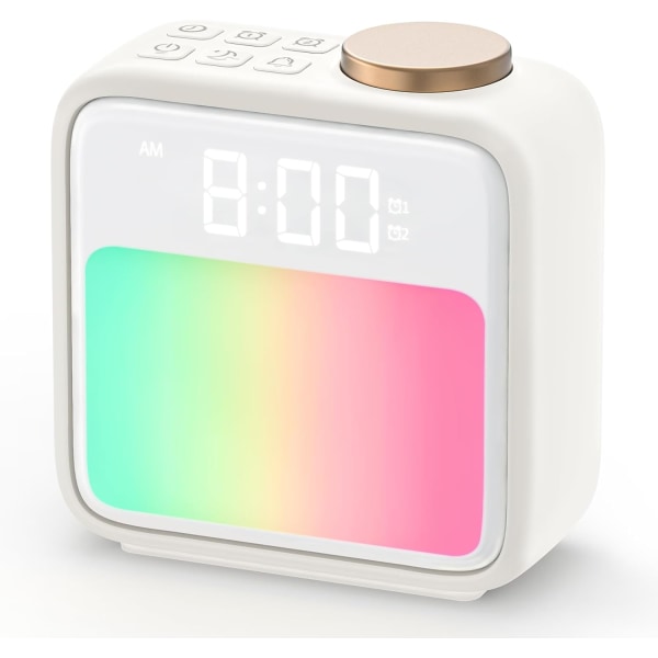 Sunrise Alarm Clock, Wake Up Light för tunga sovande personer, 6 naturliga ljud och 10 färger nattljus, dubbla solljuslarm (vit)