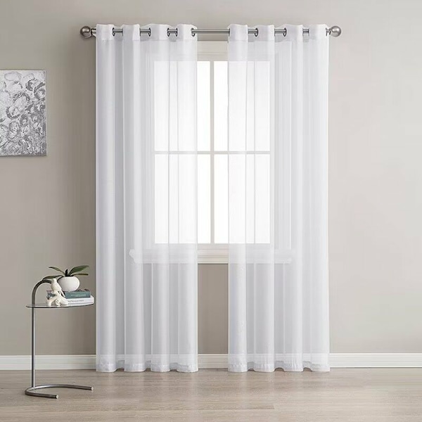 Sæt med 2 Hvide Linned-Effekt Gennemsigtige Øjenbåndgardiner 140x215cm Hjemmeindretning Stue Vindue Soveværelse Moderne Køkken Balkon Buet Vindue Romantisk Lys-D